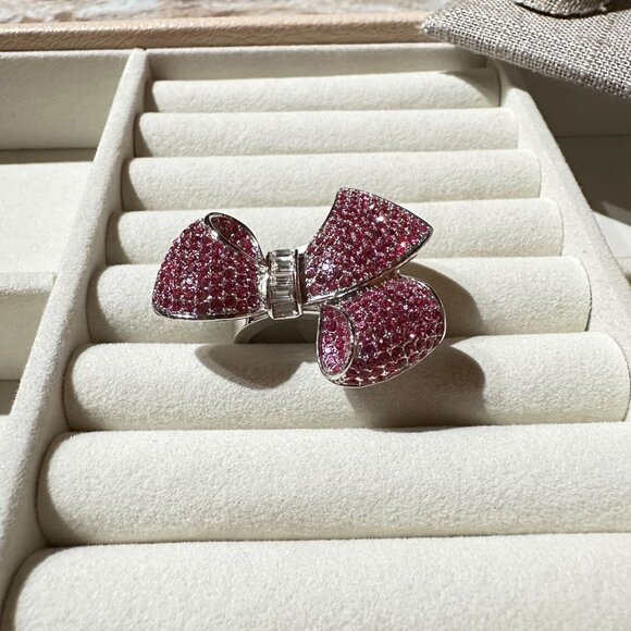 Park Lane Hope Ring Bow Design W/ Pink Crystals Silver Tone Size 7 NWT - Picture 4 of 9